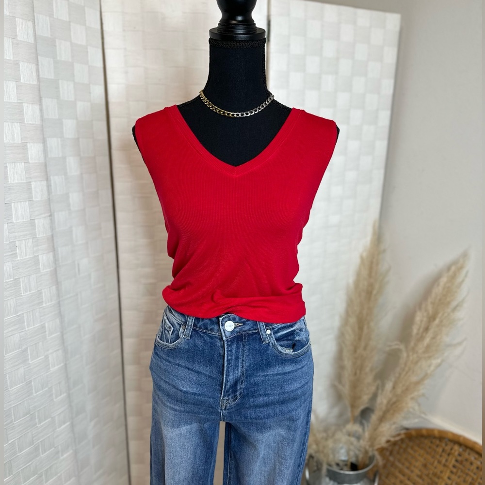 Michael Stars OS Red Ribbed Tank